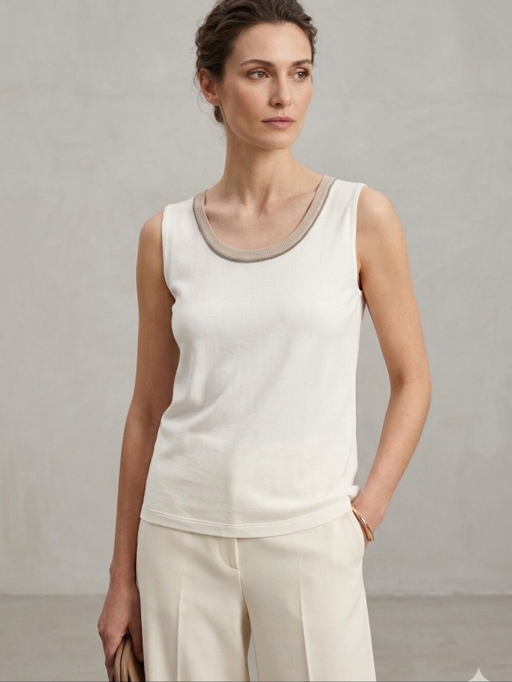 FABIANA FILIPPI CASHMERE EMBELLISHED SLEEVELESS TOP